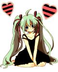  bad_id dress green_hair hatsune_miku heart kneeling long_hair smile twintails very_long_hair vocaloid 