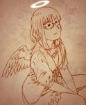  glasses haibane_renmei halo kuramori_(haibane_renmei) monochrome mother&#039;s_day mother's_day orange_(color) r_kampfgruppe wings 