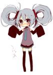  alternate_hairstyle bad_id blush chibi detached_sleeves flat_chest hatsune_miku long_hair necktie sakata simple_background skirt solo thigh-highs thighhighs twintails vocaloid 