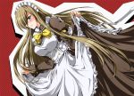  alternate_costume blue_eyes blush bow brown_hair long_hair maid shangorilla solo tales_of_the_abyss tear_grants very_long_hair 