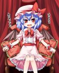  blue_hair gengorou hat highres red_eyes remilia_scarlet short_hair solo touhou translation_request wings 