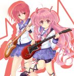  angel_beats! ankle_lace-up cross-laced_footwear demon_tail guitar highres instrument iwasawa kisaichi_jin long_hair pink_eyes pink_hair red_eyes red_hair redhead school_uniform serafuku short_hair short_twintails skirt sleeves_rolled_up smile socks tail thigh_strap twintails yui_(angel_beats!) 