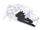  cat_ears cat_tail closed_eyes d2c feet legs long_hair lying on_side original pantyhose sleeping solo tail white_hair 