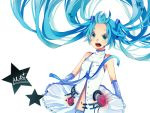  alternate_costume aqua_eyes aqua_hair bad_id detached_sleeves hatsune_miku hatsune_miku_(append) itamidome long_hair miku_append navel open_mouth simple_background solo twintails vocaloid vocaloid_append 