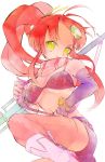  face gun hair_ornament highres makino_(sinobusan) pink_thighhighs ponytail red_hair redhead scarf shorts smile striped striped_scarf tengen_toppa_gurren_lagann thigh-highs thighhighs weapon yellow_eyes yoko_littner zipper 