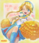  blonde_hair blue_eyes cheerleader happy heroman lina_davis mayo_riyo pom_poms wink 