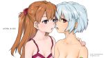  ayanami_rei bare_shoulders blue_eyes blue_hair brown_hair face long_hair multiple_girls neon_genesis_evangelion red_eyes short_hair souryuu_asuka_langley t-ihn yuri 