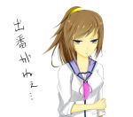  b-side bad_id brown_hair face hisako hisako_(angel_beats!) long_hair ponytail school_uniform sleeves_rolled_up soburi 