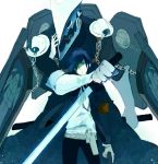  armband artist_request bad_id blue_eyes blue_hair bow chain chains digital_media_player evoker headphones holster mp3_player persona persona_3 ribbon school_uniform short_hair sword thanatos the_atre weapon 