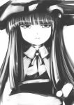  book coo face hat monochrome patchouli_knowledge serious touhou 