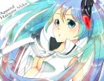  aqua_eyes aqua_hair bad_id breasts hatsune_miku hatsune_miku_(append) kujou_saku miku_append necktie solo under_boob underboob vocaloid vocaloid_append 