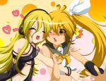  akita_neru blonde_hair blue_eyes blush cable cosplay dr._cryptoso fang flapper_shirt hair_ribbon headphones heart kagamine_rin kagamine_rin_(cosplay) lily_(vocaloid) long_hair multiple_girls ribbon side_ponytail smile tears vocaloid yellow_eyes 