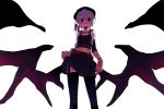  bad_id bat_wings chiba_tsuru contemporary cross crucifix fang low_wings midriff navel purple_hair red_eyes remilia_scarlet short_hair skirt skirt_lift solo thigh-highs thighhighs touhou wings 