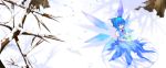  blue_hair cirno dress from_above hair_ribbon highres ribbon rino_(tisato) short_hair sitting snow touhou 