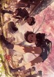  6+boys bare_legs carrying day eyewear_on_head from_behind grass hat lizard looking_at_viewer looking_back male_focus multiple_boys noeyebrow_(mauve) original outdoors playing school_uniform short_hair shorts sitting tree 