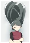  1girl black_hair breasts closed_eyes floating_hair highres long_hair nozumu pokemon pokemon_(game) pokemon_rgby sabrina_(pokemon) simple_background solo turtleneck 