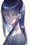  1girl absurdres bangs blue_hair closed_mouth eyebrows_visible_through_hair green_eyes hair_between_eyes highres long_hair looking_at_viewer nolma7 original shiny shiny_hair shirt simple_background sketch solo straight_hair upper_body white_background white_shirt 