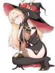 black_clothes black_gloves blonde_hair bra bra_peek cape haida_aa huge_breasts large_breasts long_hair microdress nui_sociere orange_hair revealing_clothes smile thigh-highs thigh_boots thighs virtual_youtuber witch witch_hat yellow_eyes