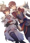  1boy 1girl alternate_costume animal_costume black_hair blush boots green_eyes happy hat hat_removed headwear_removed highres holding_hands law_(tales) lying multicolored_hair official_alternate_costume on_back rinwell_(tales) short_hair sidelocks simple_background tales_of_(series) tales_of_arise thigh-highs thigh_boots white_background wolf_costume wspread yellow_eyes 