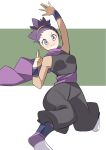  1girl breasts closed_mouth highres janine_(pokemon) japanese_clothes looking_at_viewer ninja nozumu pokemon pokemon_(game) pokemon_hgss purple_hair scarf short_hair smile solo tied_hair violet_eyes 