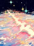 colorful english_commentary jauni_(tofublock) night night_sky no_humans ocean original scenery sky sparkle star_(sky) starry_sky water waves 