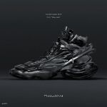  black_footwear commentary_request dark_background english_text highres no_humans original shadow shoes sneakers still_life swav twitter_username 