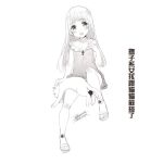  1girl blush cat character_request chinese_text collarbone copyright_request dated dress ejami greyscale long_hair looking_at_viewer monochrome open_mouth signature simple_background solo toeless_footwear white_background 