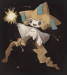  ._(9mqwrmheb3v1i1h) :d black_background commentary_request fireworks full_body happy holding jirachi no_humans open_mouth outstretched_arms pokemon pokemon_(creature) smile solo sparkler 