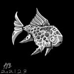  abstract animal animal_focus artist_name black_background commentary_request dated fish full_body greyscale haembokeyo korean_commentary monochrome no_humans original signature simple_background 