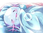  :3 animal_focus blue_theme blurry blush bokeh closed_eyes commentary_request depth_of_field drooling lying mochopaccho no_humans on_back open_mouth pillow pokemon pokemon_(creature) saliva simple_background solo under_covers white_background wooper 