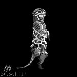  abstract animal animal_focus artist_name black_background commentary_request dated from_side full_body greyscale haembokeyo korean_commentary meerkat monochrome no_humans original signature simple_background standing 