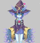  1girl black_sclera blue_hair blue_skin braid breasts colored_sclera colored_skin hat monster_girl original pointy_ears small_breasts templus tentacles witch_hat yellow_eyes 