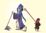  1girl 2boys black_hair blue_hair braid child diting_(the_legend_of_luoxiaohei) faceless funamushi_(1221) lanxi_zhen laojun_(the_legend_of_luoxiaohei) leash long_hair long_sleeves lying meme multiple_boys on_side sandals shadow shoes the_legend_of_luo_xiaohei very_long_hair wide_sleeves xuan_li_(the_legend_of_luoxiaohei) yellow_background 