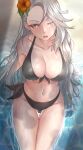  1girl beach bikini breasts embarrassed highres large_breasts niijima_sae persona persona_5 persona_5_the_royal swimsuit wet wet_clothes wet_swimsuit yousuketwelve 
