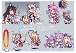  ? absurdres ahoge akai_haato animal_ears copyright_name crown drooling grey_background hand_on_hip hani_wahanihani hat highres himemori_luna hololive hololive_idol_uniform hoop love_triangle maid_headdress minato_aqua mini_hat mini_top_hat murasaki_shion nekomata_okayu omaru_polka ookami_mio oozora_subaru princess shaded_face shirogane_noel shishiro_botan top_hat tsunomaki_watame usada_pekora virtual_youtuber whip wide-eyed 