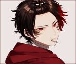  1boy badtz-maru bird_hair_ornament brown_hair candy eating food hair_ornament highres hizen_tadahiro looking_at_viewer male_focus red_eyes redhead sanrio simple_background touken_ranbu yamada_chickenko 