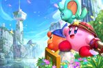  :d bandana_waddle_dee blue_eyes blue_sky city cityscape day elfilin gonzarez hat highres kirby kirby_(series) kirby_and_the_forgotten_land outdoors ruins sky smile 