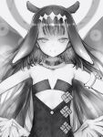  1girl detached_collar dress flat_chest greyscale halo highres hololive hololive_english long_hair monochrome nanashi_(nlo) ninomae_ina&#039;nis smile solo tentacle_hair tentacles upper_body virtual_youtuber 