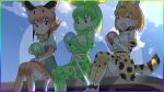  animal_ears blonde_hair caracal_(kemono_friends) cat_ears cat_tail cats_yone cellval gloves green_hair highres kemono_friends kemono_friends_3 necktie open_mouth orange_hair serval_(kemono_friends) shirt short_hair skirt smile tail 