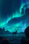  animal artist_name aurora highres moose mountainous_horizon night night_sky no_humans original outdoors rajawat signature sky watermark 