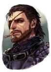  1boy bangs beard big_boss brown_hair cigar eyepatch facial_hair grey_eyes hankuri male_focus metal_gear_(series) mustache portrait short_hair smoking solo upper_body 