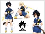  ... 1girl aka_nobodyy angry armor ass battle_damage black_eyes black_hair blonde_hair blue_eyes boots character_sheet clenched_teeth dragon_ball energy_blade expressionless from_behind full_body gloves highres monkey_tail multiple_views original saiyan short_hair spiky_hair standing super_saiyan tail teeth white_footwear white_gloves 