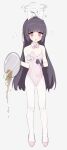  1girl ahoge animal_ears black_hair blue_archive breasts cup drinking_glass eyebrows_visible_through_hair hair_between_eyes halo highres long_hair miyu_(blue_archive) open_mouth plate playboy_bunny rabbit_ears red_eyes simple_background small_breasts standing white_legwear ymm007xx 