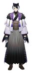 1boy animal_ears bangs bespectacled black_fur black_gloves black_hair black_shirt boots brown_footwear capelet corset cross-laced_footwear full_body fur-trimmed_capelet fur_trim glasses gloves gold_trim gradient_clothes gradient_hakama grey_hakama hakama half_gloves high_collar highres holostars jackal_boy jackal_ears jackal_tail japanese_clothes kageyama_shien kimono lace-up_boots lapel long_sleeves looking_at_viewer male_focus multicolored_clothes multicolored_hair multicolored_kimono namakawa official_art purple_ribbon ribbon serious shirt short_ponytail simple_background solo standing straight-on streaked_hair swept_bangs tail tassel transparent_background two-tone_hair virtual_youtuber white_capelet white_hair white_kimono yellow_eyes 