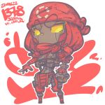  1boy apex_legends bandana chibi dated highres humanoid_robot jr4rt loincloth looking_to_the_side no_humans orange_eyes red_bandana revenant_(apex_legends) science_fiction simulacrum_(titanfall) solo standing thick_eyebrows v-shaped_eyebrows white_background 