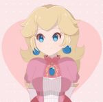  animated animated_gif bangs blonde_hair chocomiru closed_eyes crown crown_removed dress earrings elbow_gloves gloves heart heart_background jewelry long_dress long_hair lowres nose open_mouth pink_dress princess princess_peach smile super_mario_bros. tiara_removed upper_body 