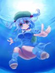  bag blue_eyes blue_hair hair_bobbles hair_ornament hat highres kawashiro_nitori key panties short_hair solo striped_panties touhou twintails underwater underwear zeroichi 