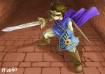  boots brown_hair cape circlet dragon_quest dragon_quest_iii gloves roto sword weapon 