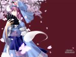  cherry_blossoms covering_mouth fan ghost hat hitsuki_rei japanese_clothes kimono petals profile red red_eyes saigyouji_yuyuko simple_background touhou tree wide_sleeves 