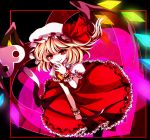  blonde_hair flandre_scarlet glowing hand_on_own_face hat laevatein nail_polish ponytail red_eyes short_hair side_ponytail smirk solo touhou wings wrist_cuffs 